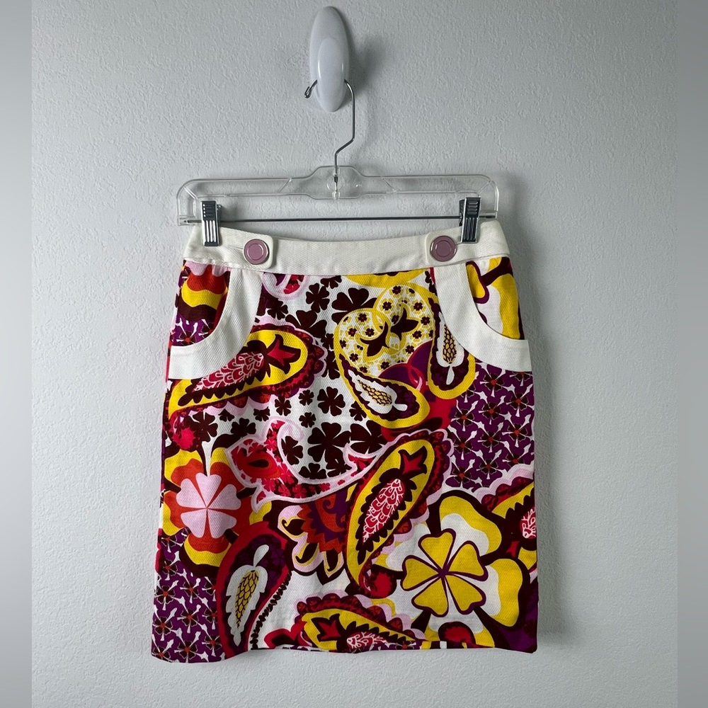 Etcetera Retro 70s Floral Colorful Cotton Spandex Mini Pencil Skirt